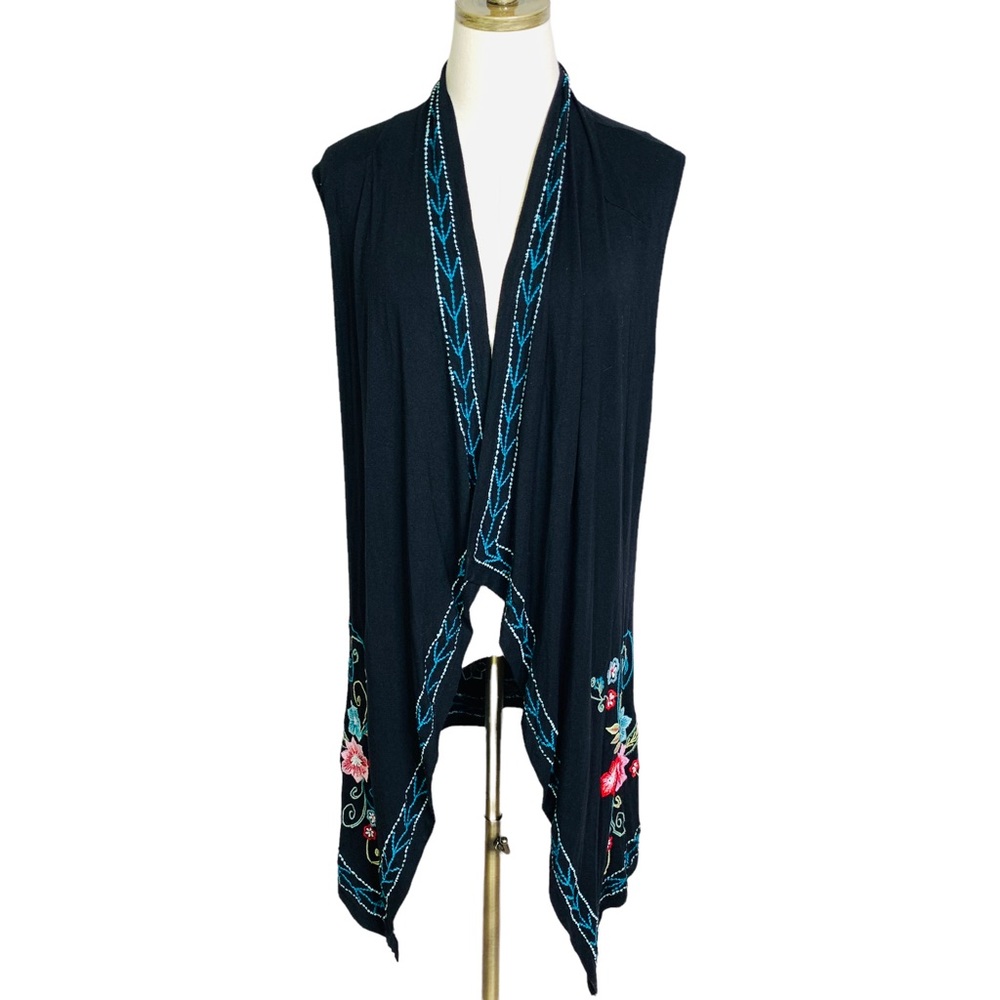Caite Anthro Black Embroidered Kimono MEDIUM 3148